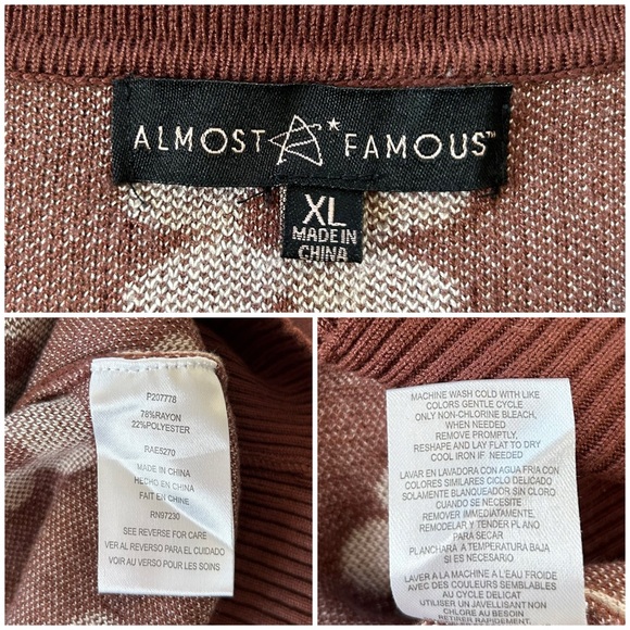 Almost Famous Retro Mod Brown & White Daisy Floral Collared Cardigan Sweater - Picture 5 of 6